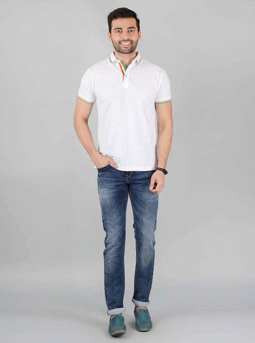 White Solid Slim Fit Polo T-Shirt | JB Sport