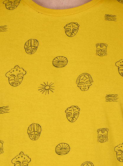 Bright Yellow Printed Slim Fit Round Neck T-Shirt | JB Sport