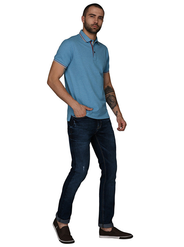 Bright Blue Slim Fit Polo T-Shirt | JB Sport