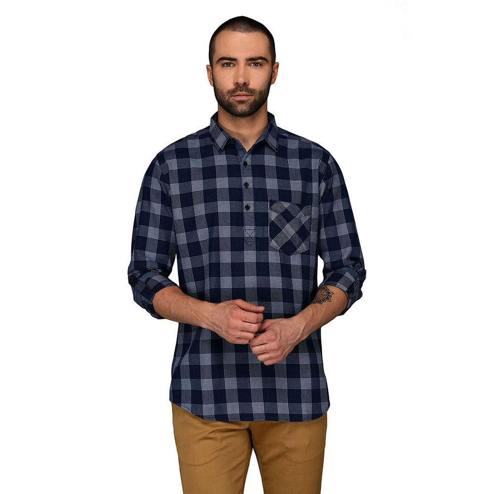 JB Sport Indigo Blue Checked Slim Fit Casual Shirt