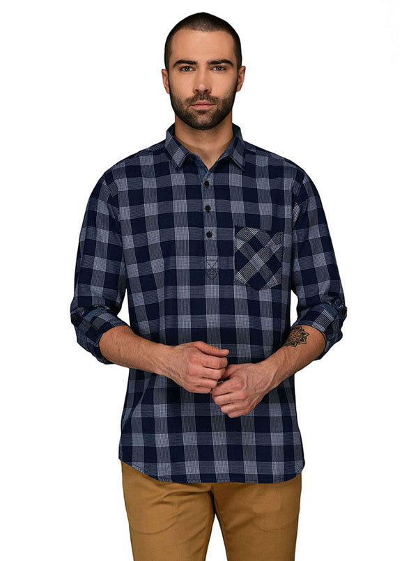 JB Sport Indigo Blue Checked Slim Fit Casual Shirt