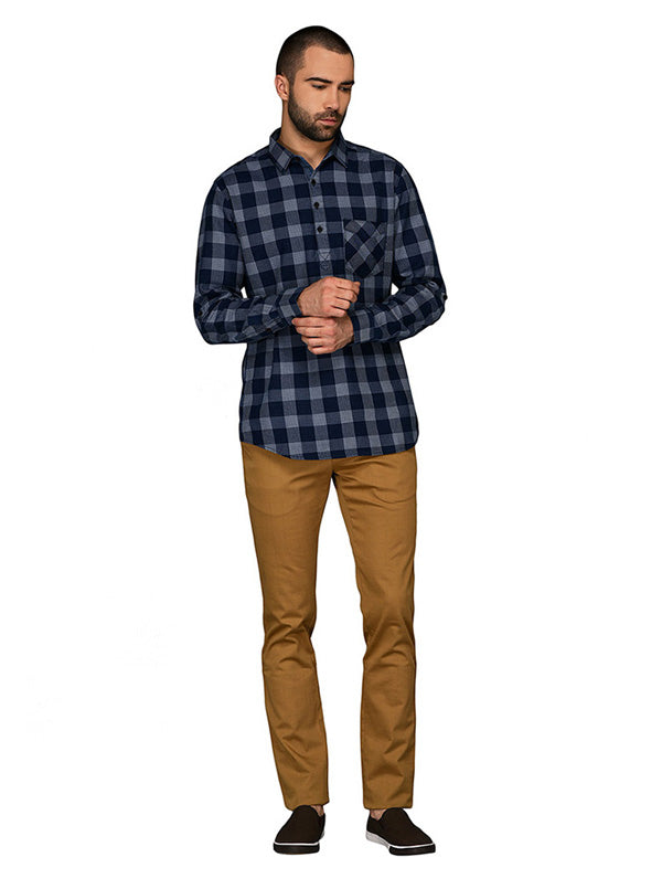 JB Sport Indigo Blue Checked Slim Fit Casual Shirt