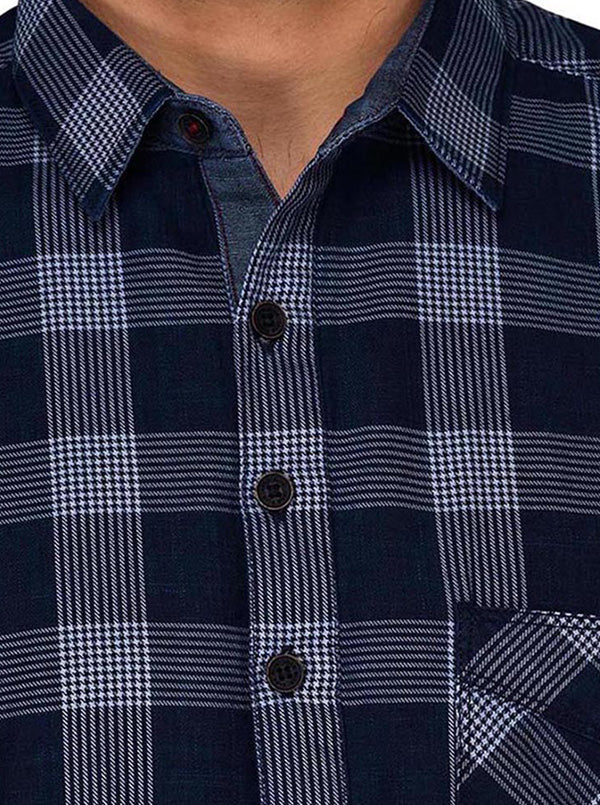 JB Sport Indigo Blue Checked Slim Fit Casual Shirt