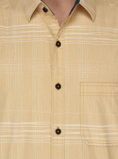 Greenfibre Sand Yellow Striped Slim Fit Casual Shirt
