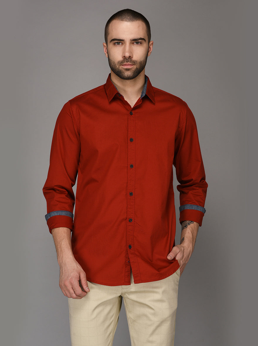 JB Sport Dark Red Slim Fit Casual Shirt