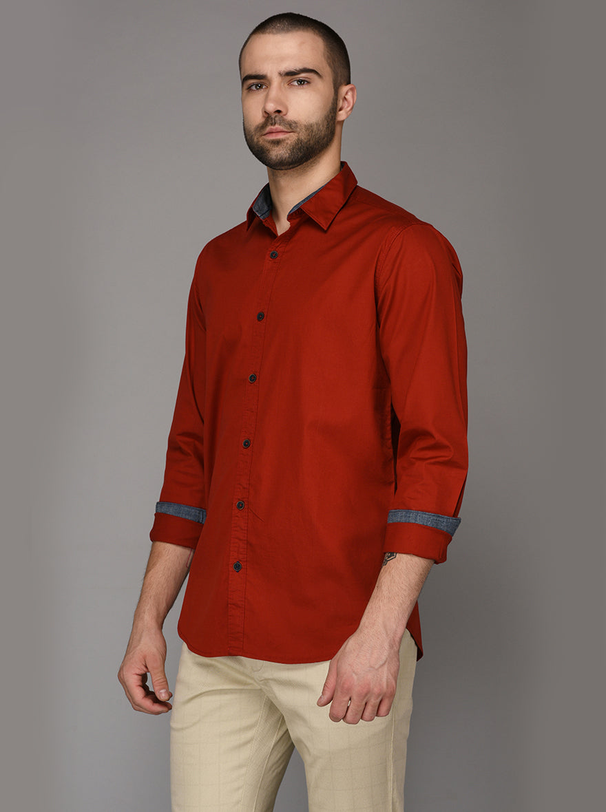 JB Sport Dark Red Slim Fit Casual Shirt