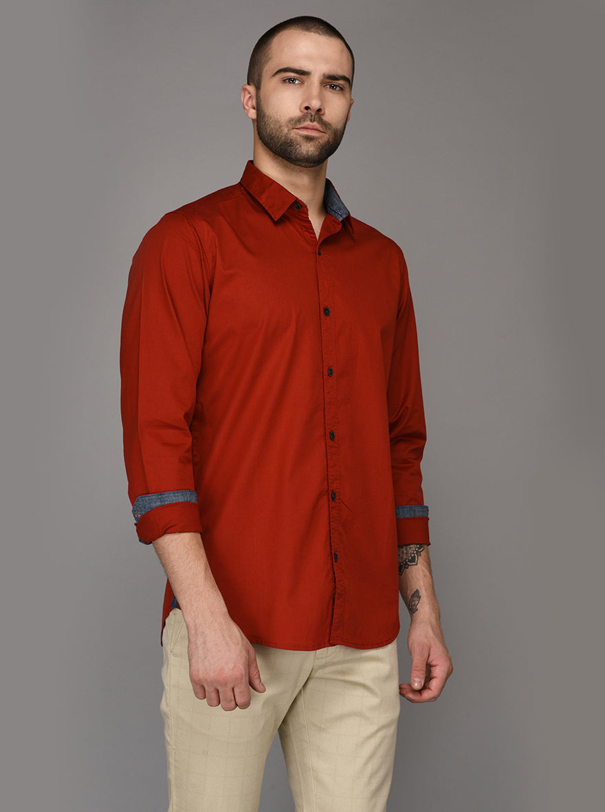 JB Sport Dark Red Slim Fit Casual Shirt