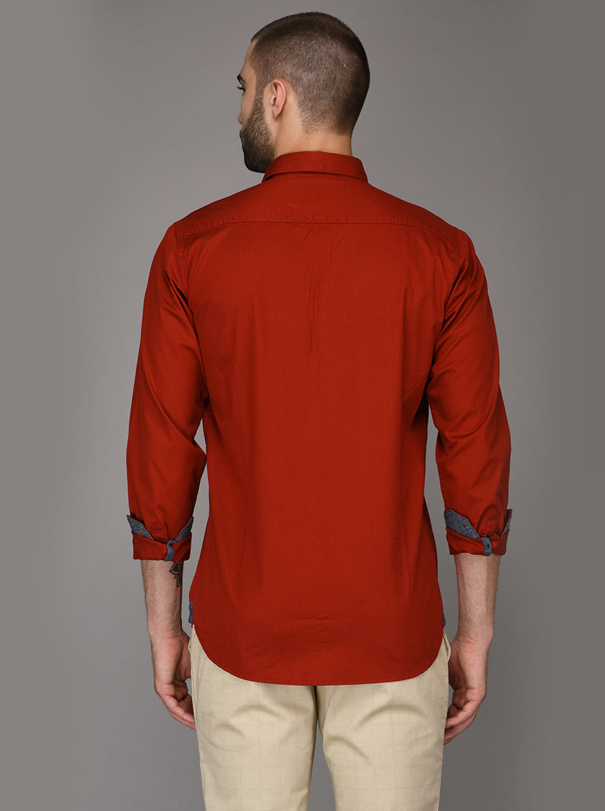 JB Sport Dark Red Slim Fit Casual Shirt