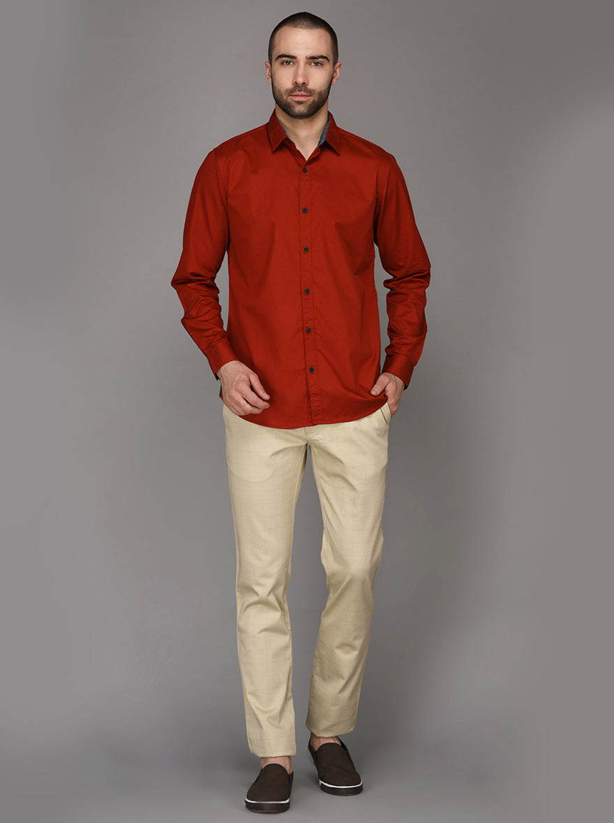 JB Sport Dark Red Slim Fit Casual Shirt