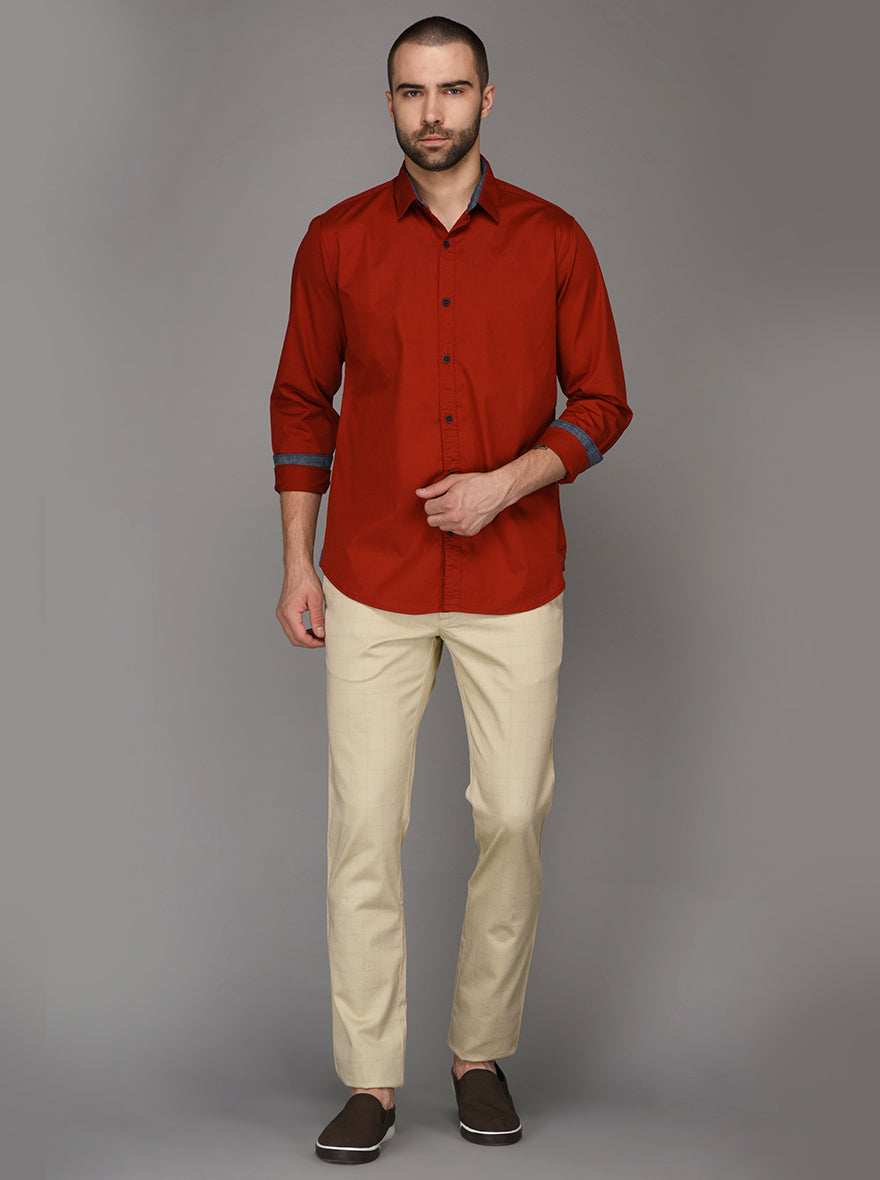 JB Sport Dark Red Slim Fit Casual Shirt