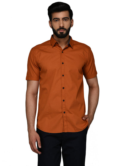 JB Sport Orange Self Textured Slim Fit Casual Shirt