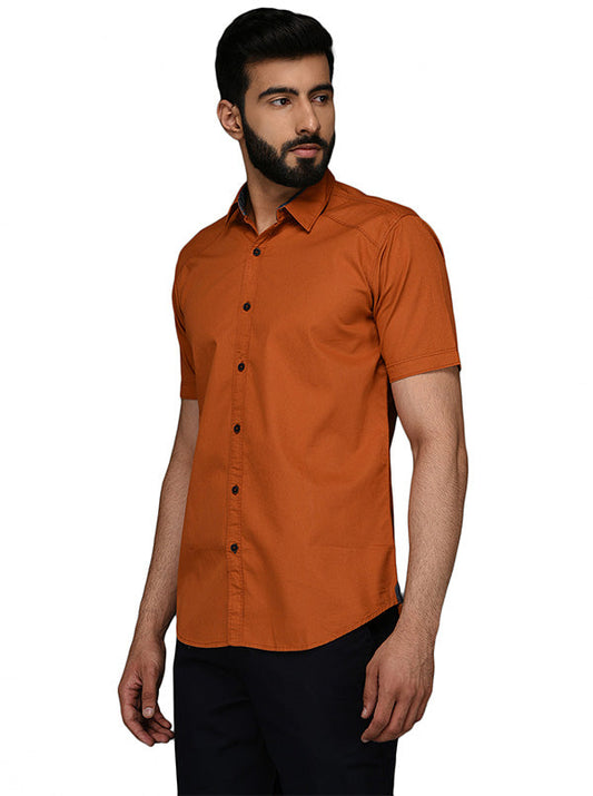JB Sport Orange Self Textured Slim Fit Casual Shirt