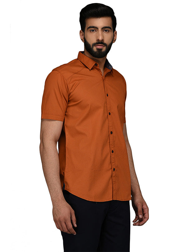 JB Sport Orange Self Textured Slim Fit Casual Shirt