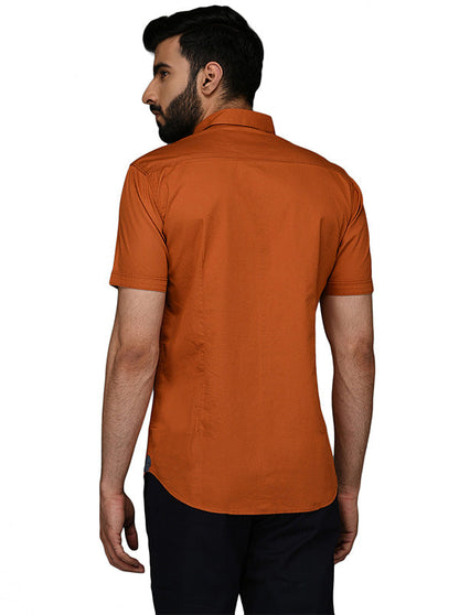 JB Sport Orange Self Textured Slim Fit Casual Shirt