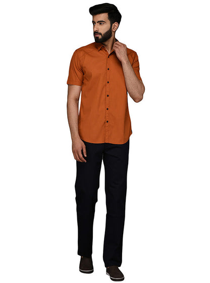 JB Sport Orange Self Textured Slim Fit Casual Shirt