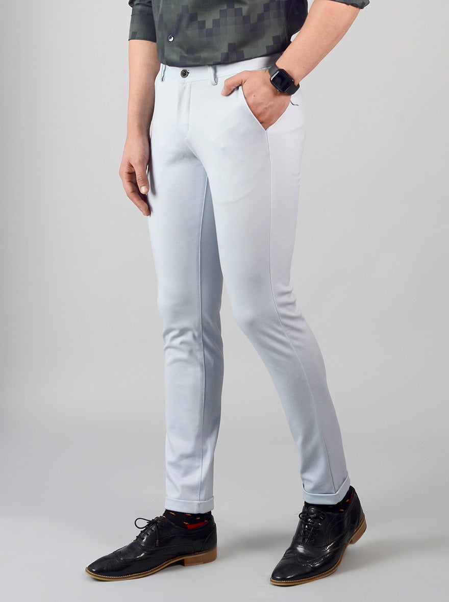 Pearl Blue Solid Slim Fit Chinos | JB Sport