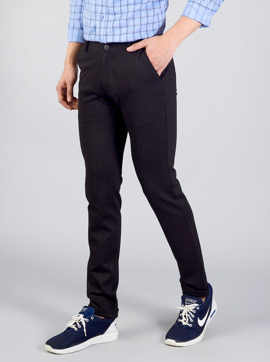 Caviar Black Printed Slim Fit Casual Trouser | JadeBlue