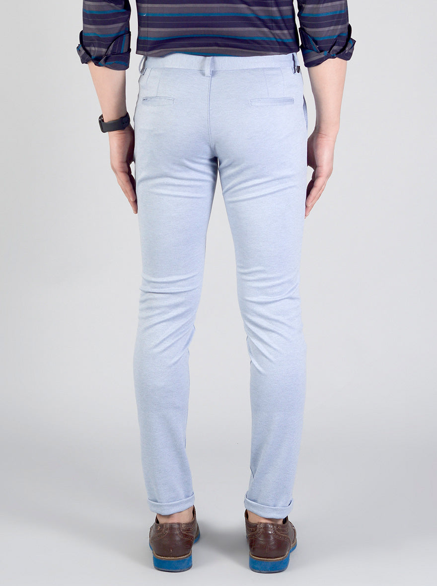 Blue Self Textured Slim Fit Casual Trouser | JadeBlue