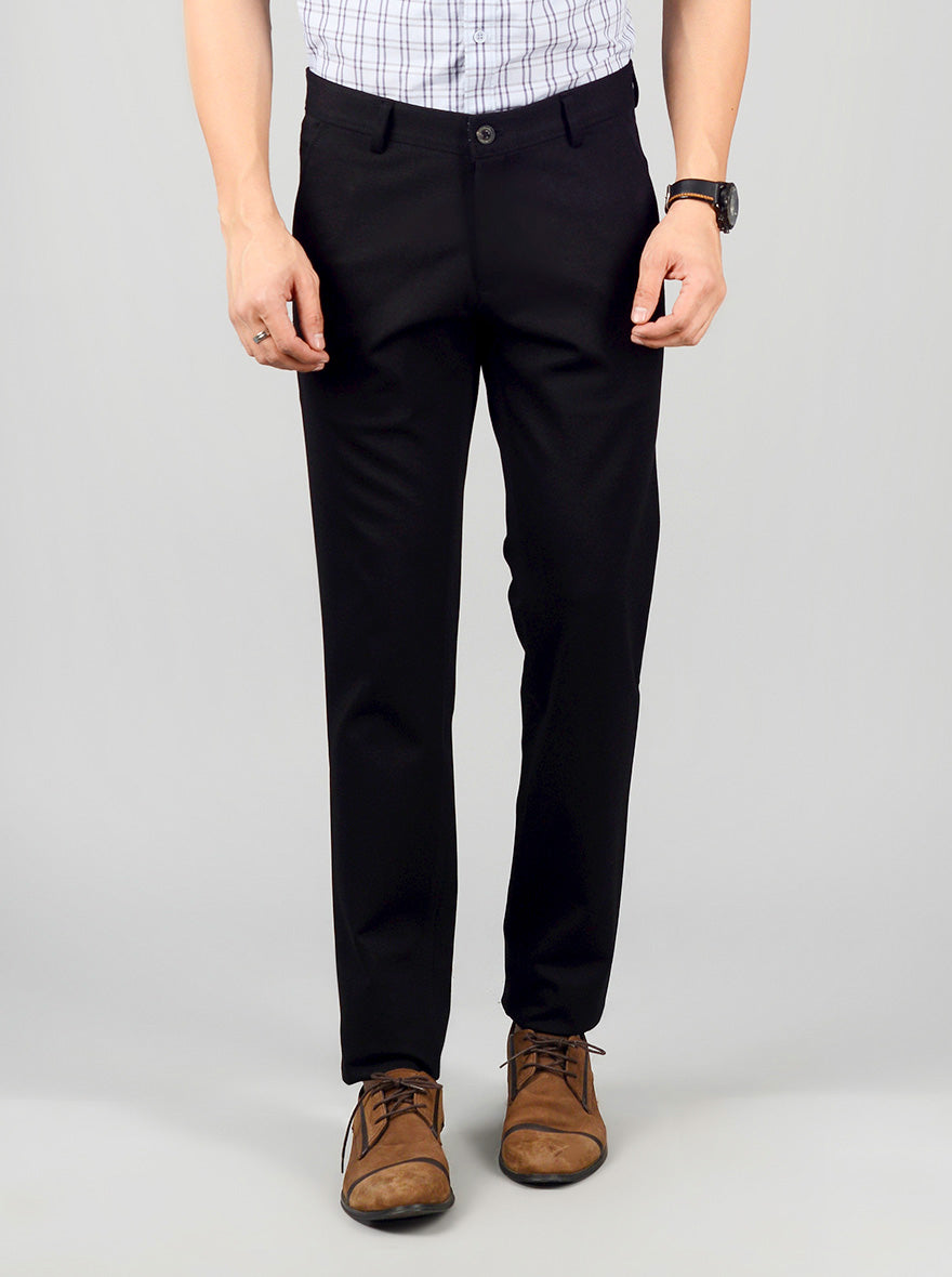 Black Solid Slim Fit Casual Trouser | JB Sport