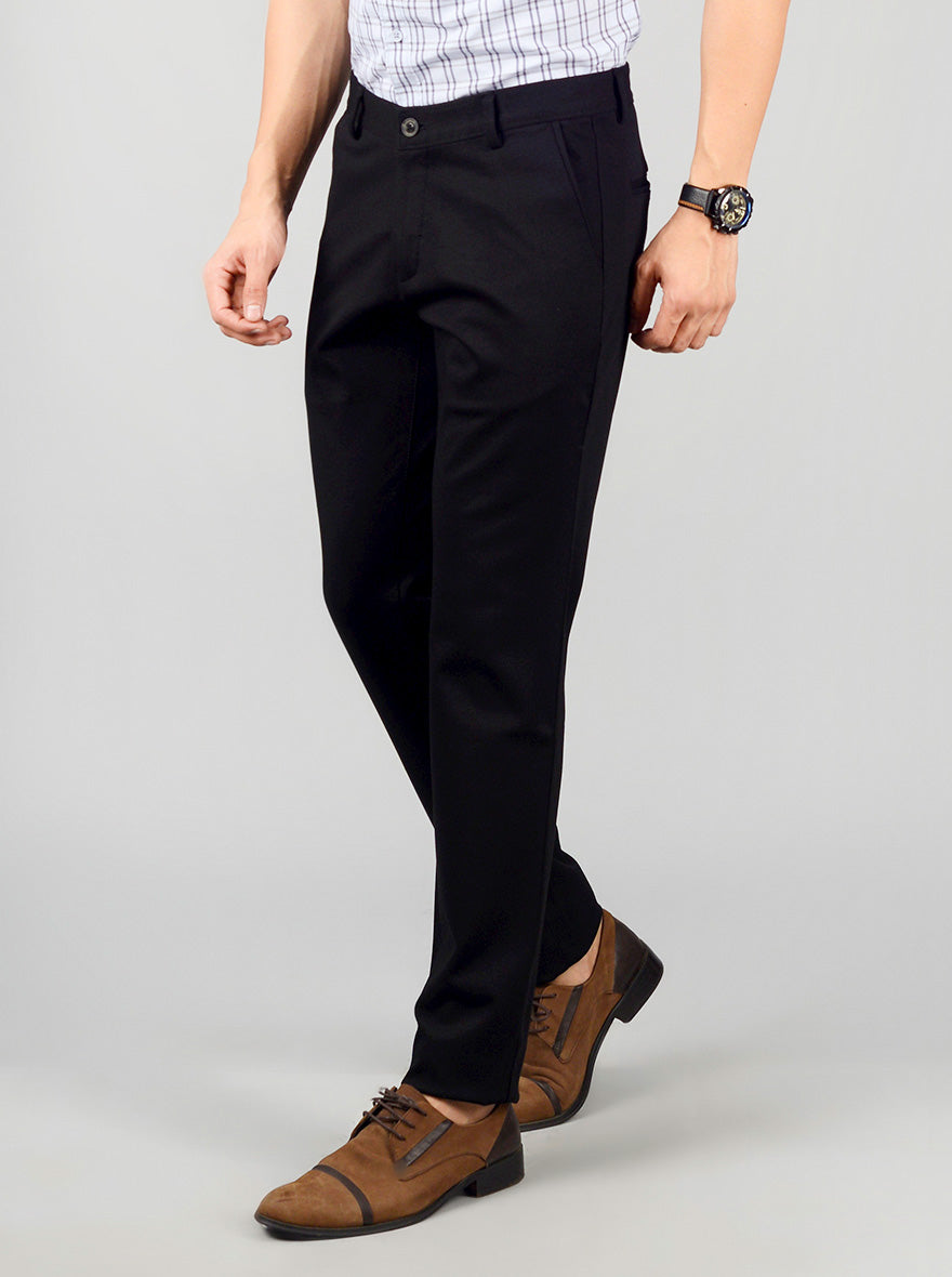 Black Solid Slim Fit Casual Trouser | JB Sport