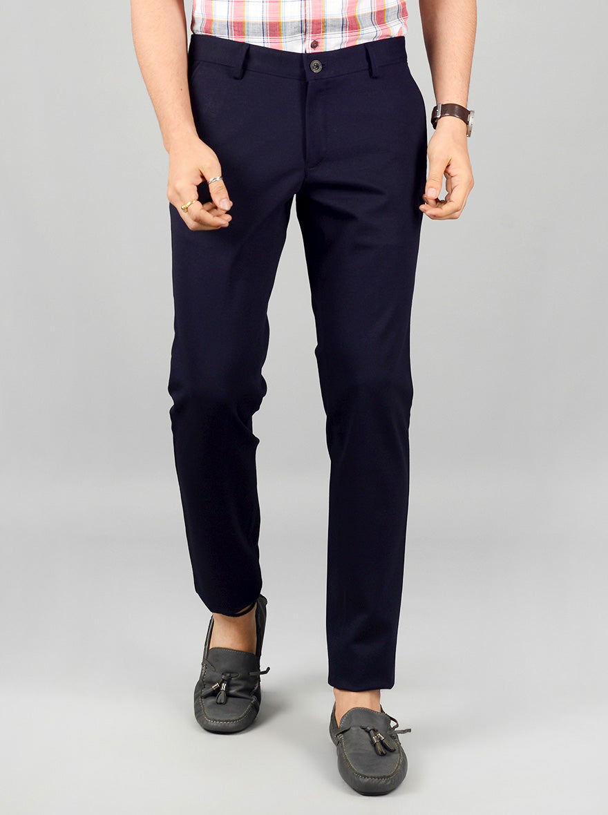 Deep Blue Solid Slim Fit Casual Trouser | JB Sport