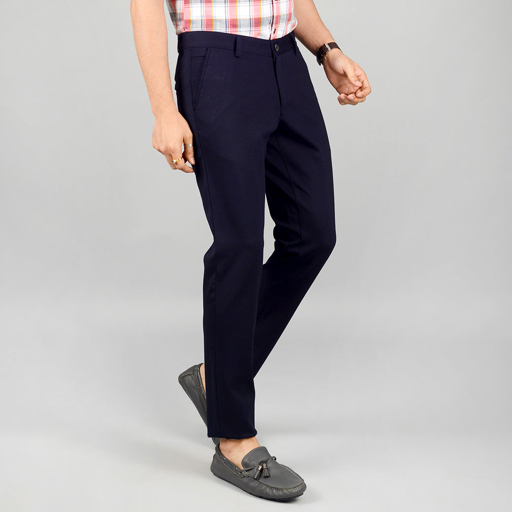 Deep Blue Solid Slim Fit Casual Trouser | JB Sport