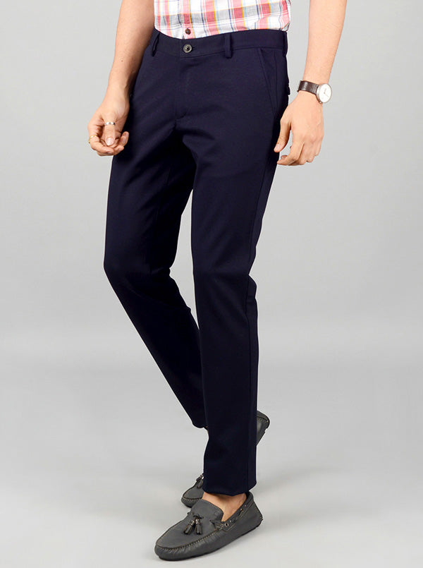 Deep Blue Solid Slim Fit Casual Trouser | JB Sport