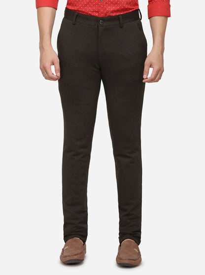 Dark Brown Solid Venice Fit Casual Trouser | JadeBlue Sport