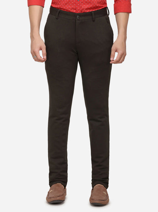 Dark Brown Solid Venice Fit Casual Trouser | JadeBlue Sport