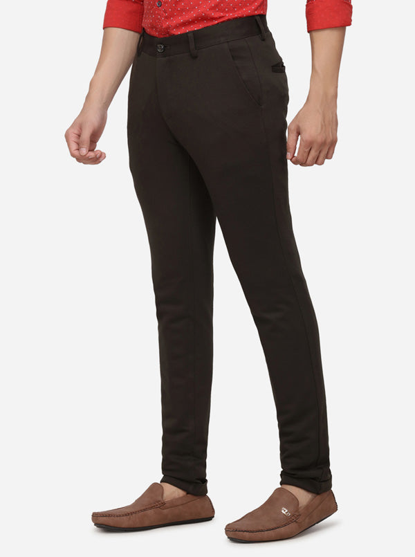Dark Brown Solid Venice Fit Casual Trouser | JadeBlue Sport