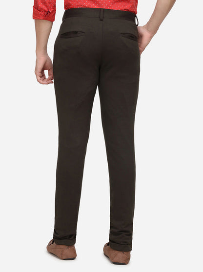 Dark Brown Solid Venice Fit Casual Trouser | JadeBlue Sport