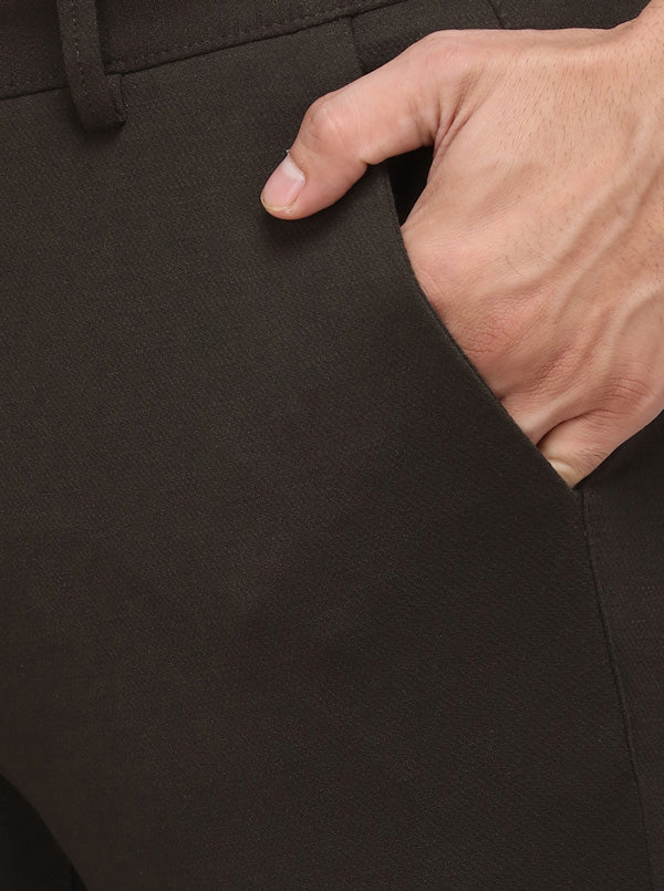Dark Brown Solid Venice Fit Casual Trouser | JadeBlue Sport