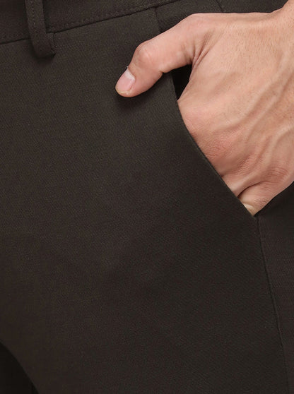 Dark Brown Solid Venice Fit Casual Trouser | JadeBlue Sport
