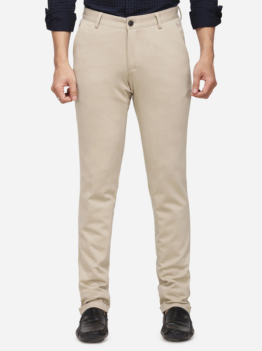 Beige Solid Venice Fit Casual Trouser | JadeBlue Sport