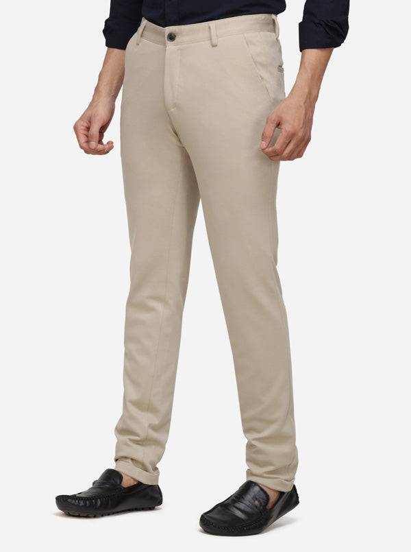 Beige Solid Venice Fit Casual Trouser | JadeBlue Sport