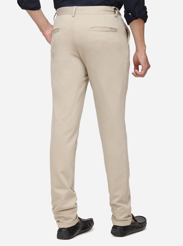 Beige Solid Venice Fit Casual Trouser | JadeBlue Sport