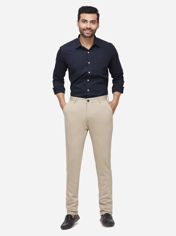 Beige Solid Venice Fit Casual Trouser | JadeBlue Sport