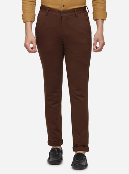 Brown Solid Slim Fit Casual Trouser | JadeBlue