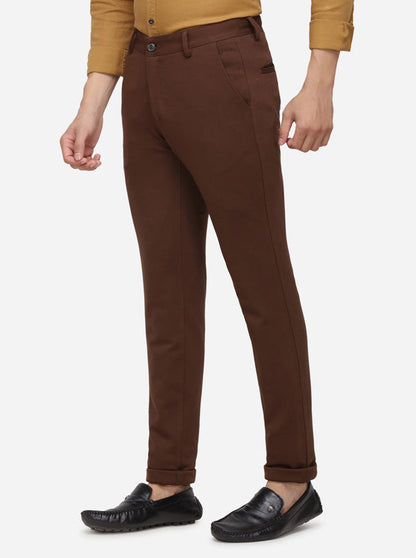 Brown Solid Slim Fit Casual Trouser | JadeBlue