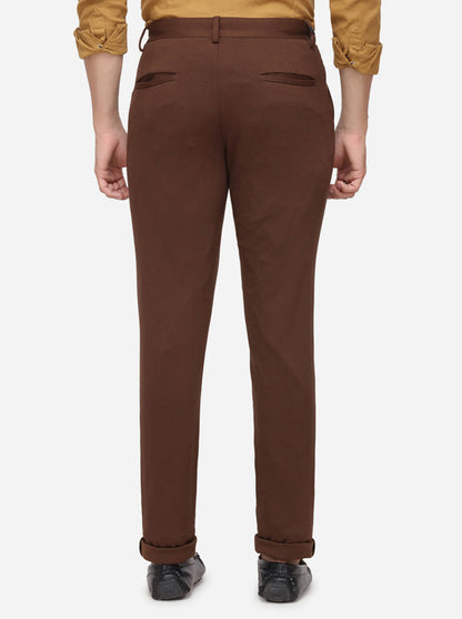Brown Solid Slim Fit Casual Trouser | JadeBlue
