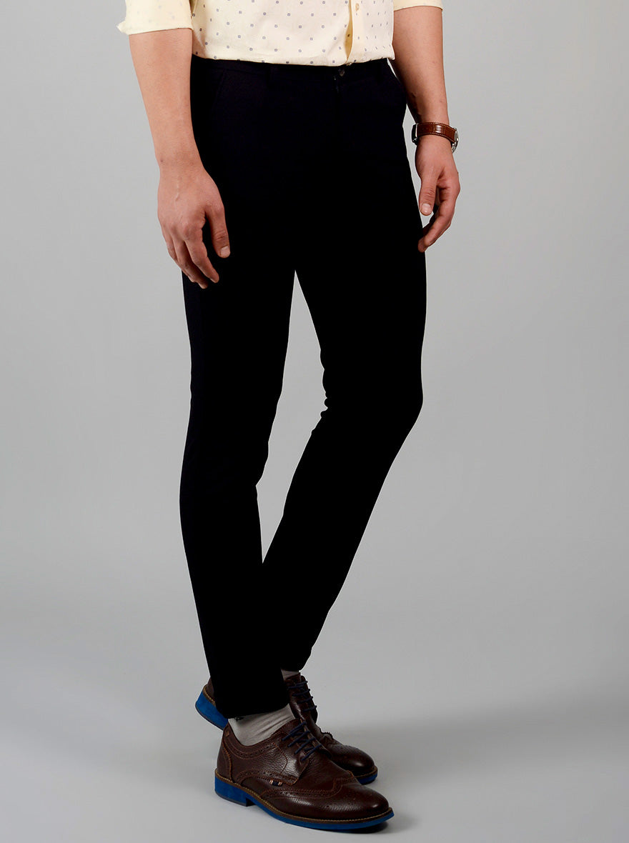 Jet Black Solid Slim Fit Casual Trouser | JadeBlue