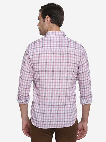 Light Purple & White Checked Slim Fit Casual Shirt | Greenfibre