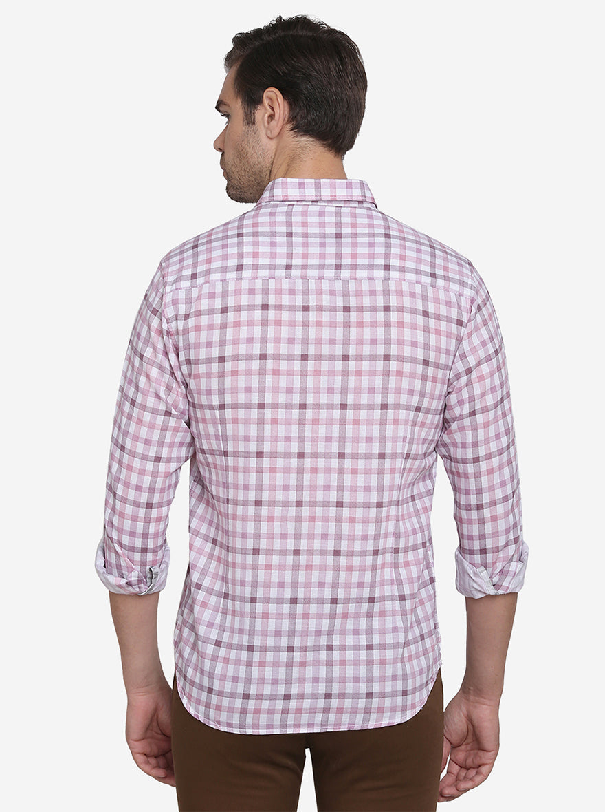Light Purple & White Checked Slim Fit Casual Shirt | Greenfibre