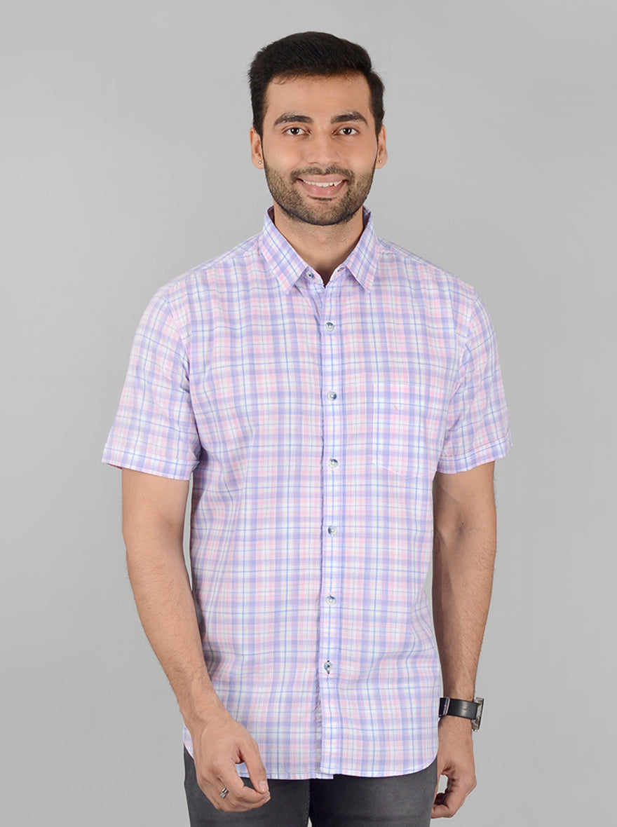 Pink Checked Slim Fit Casual Shirt | JB Sport