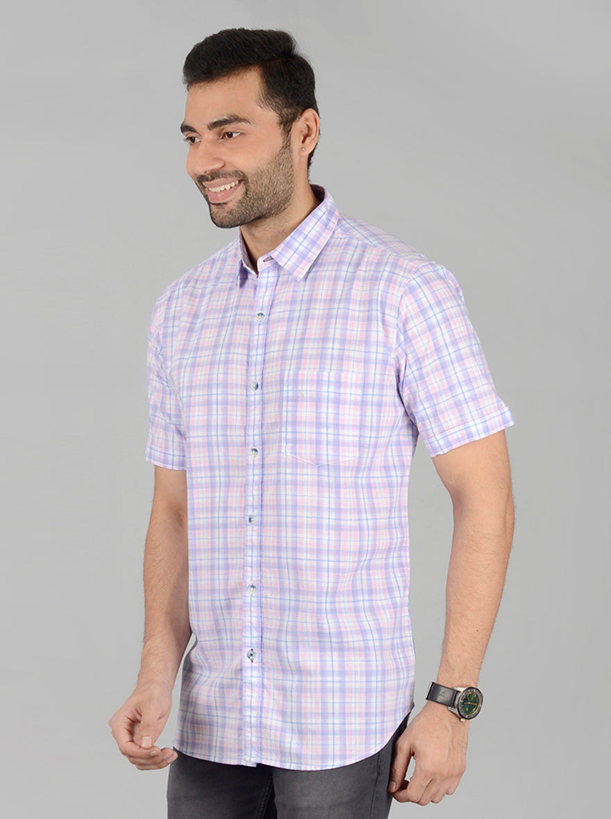 Pink Checked Slim Fit Casual Shirt | JB Sport