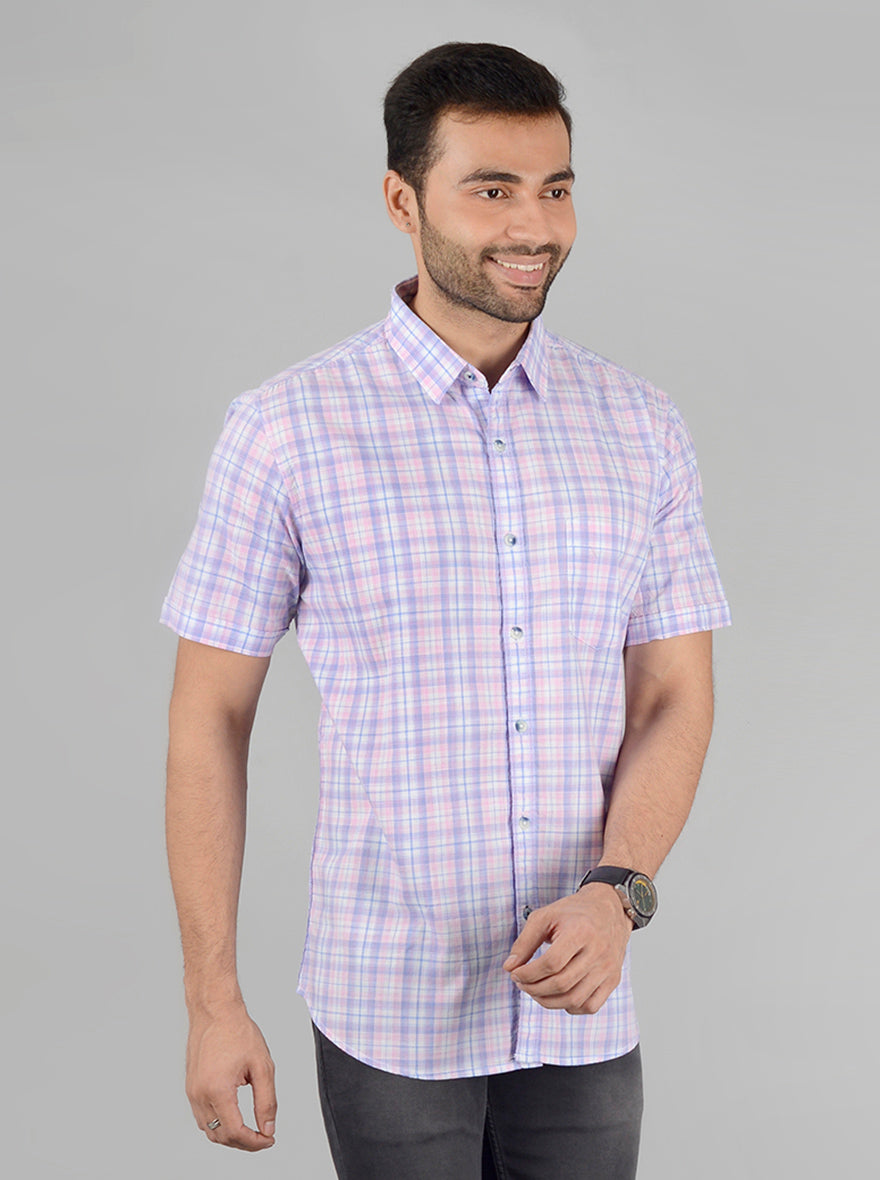Pink Checked Slim Fit Casual Shirt | JB Sport