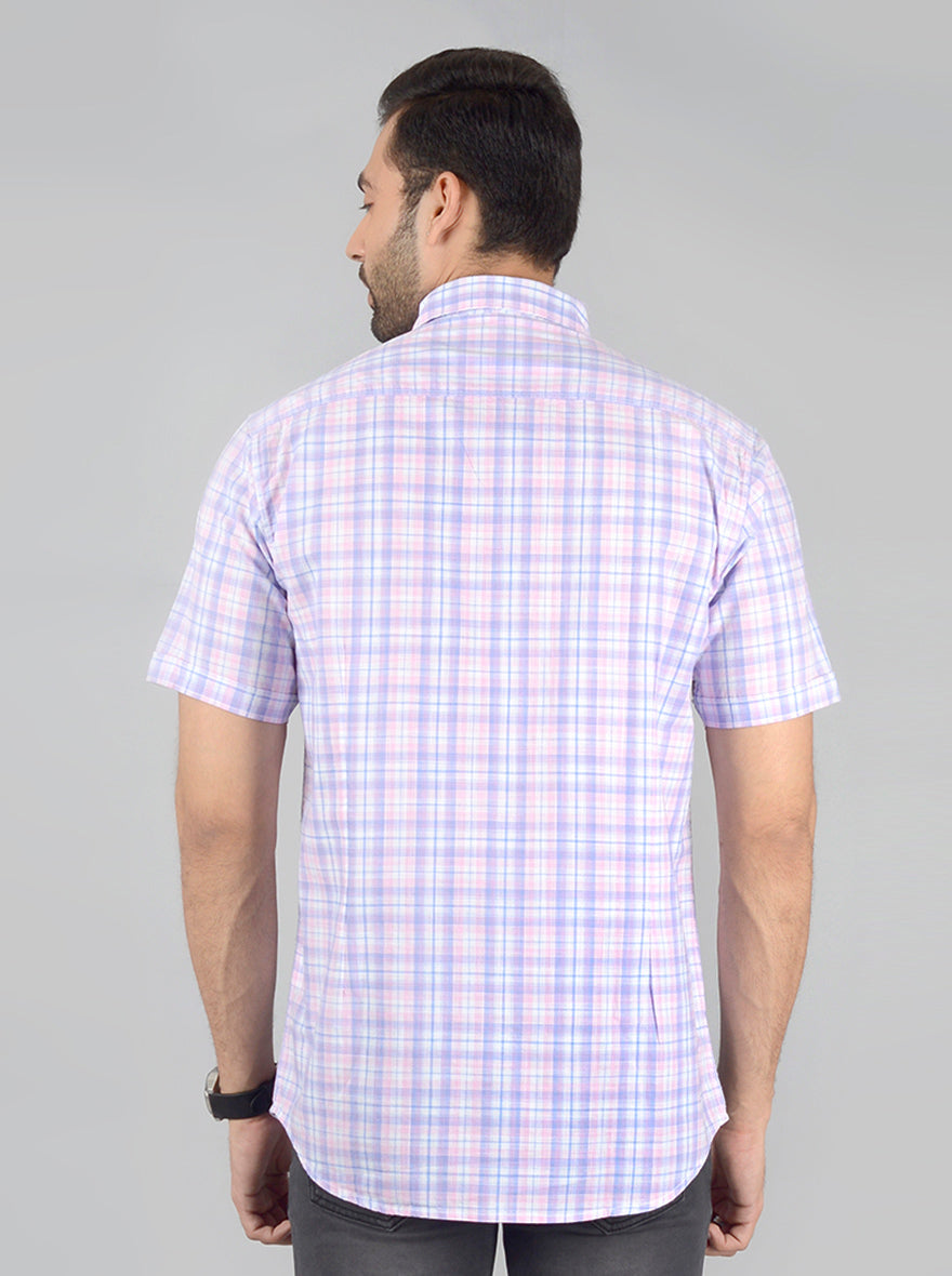 Pink Checked Slim Fit Casual Shirt | JB Sport