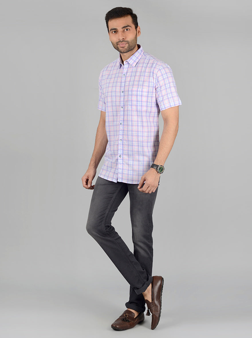 Pink Checked Slim Fit Casual Shirt | JB Sport