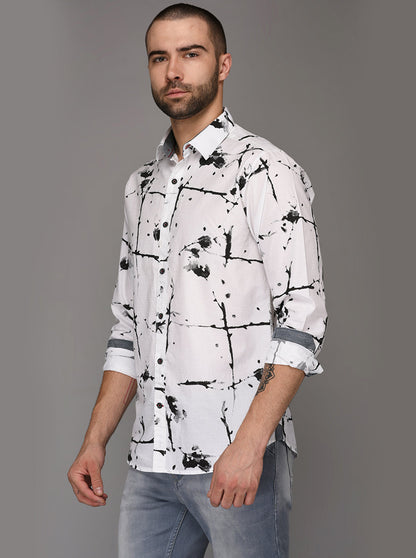 Greenfibre Black & White Printed Slim Fit Casual Shirt