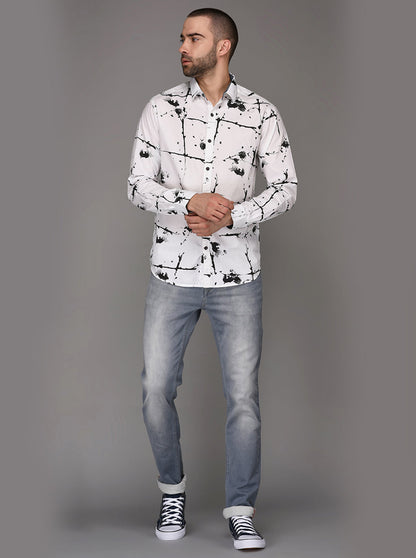 Greenfibre Black & White Printed Slim Fit Casual Shirt